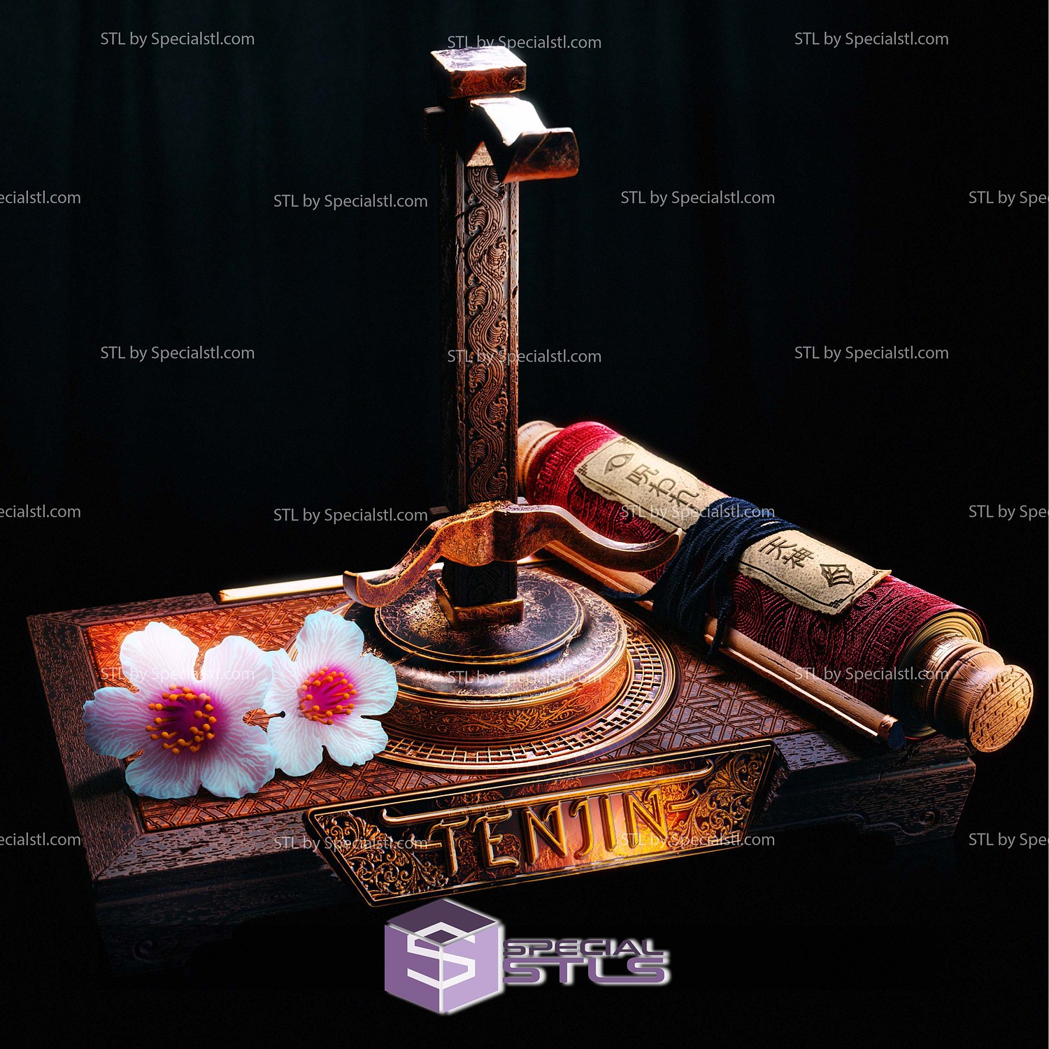 Stand Display for Corrupted Tenjin Mask STL Files 3D Model — view 4