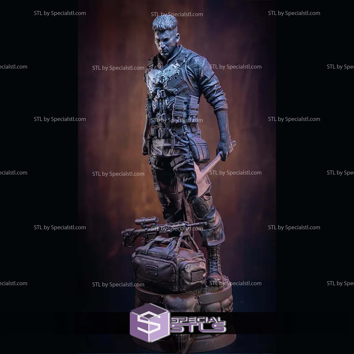 The Punisher and Axe 3D Printer Files STL Model — view 3