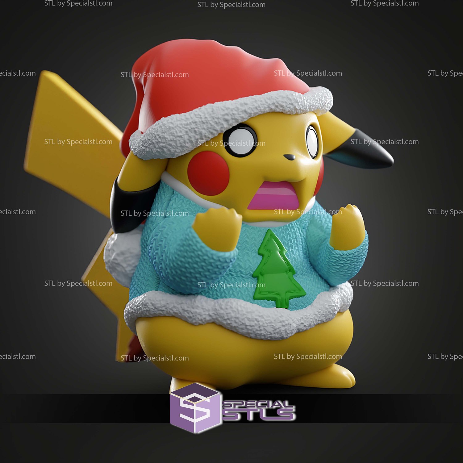 Basic Pokemon Collection Christmas Pikachu 3D STL Model — view 3