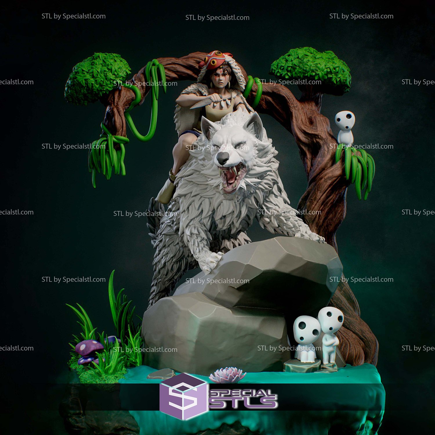 Princess Mononoke on Wolf Forest STL Files 3D Model — view 2