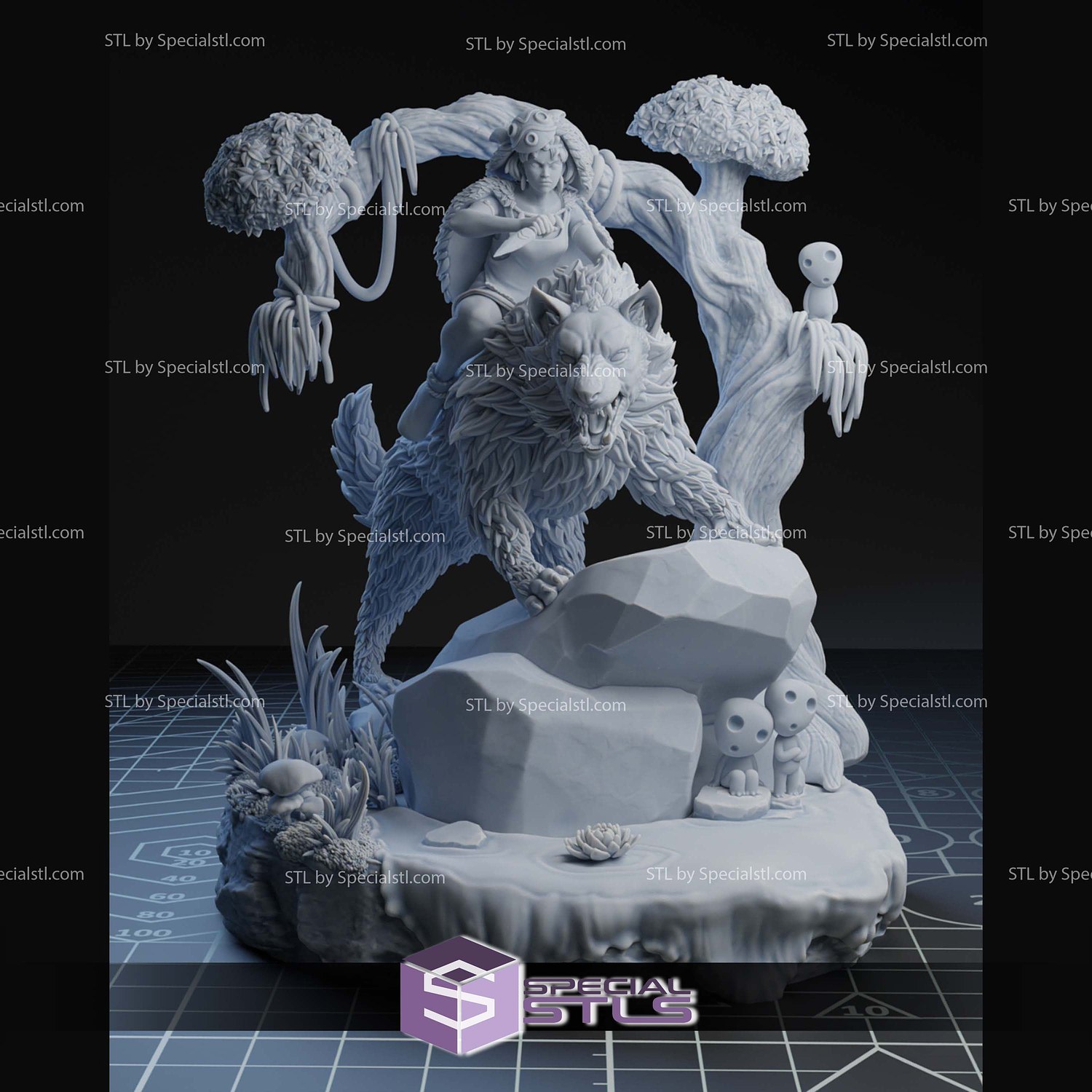 Princess Mononoke on Wolf Forest STL Files 3D Model — view 3