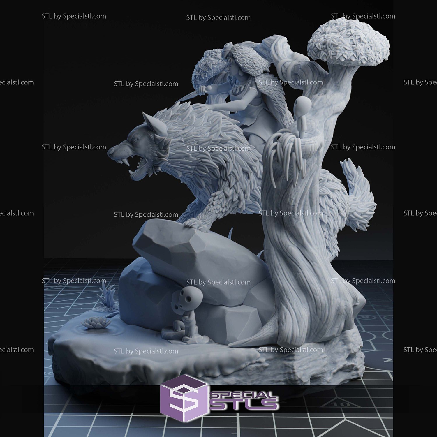 Princess Mononoke on Wolf Forest STL Files 3D Model — view 4