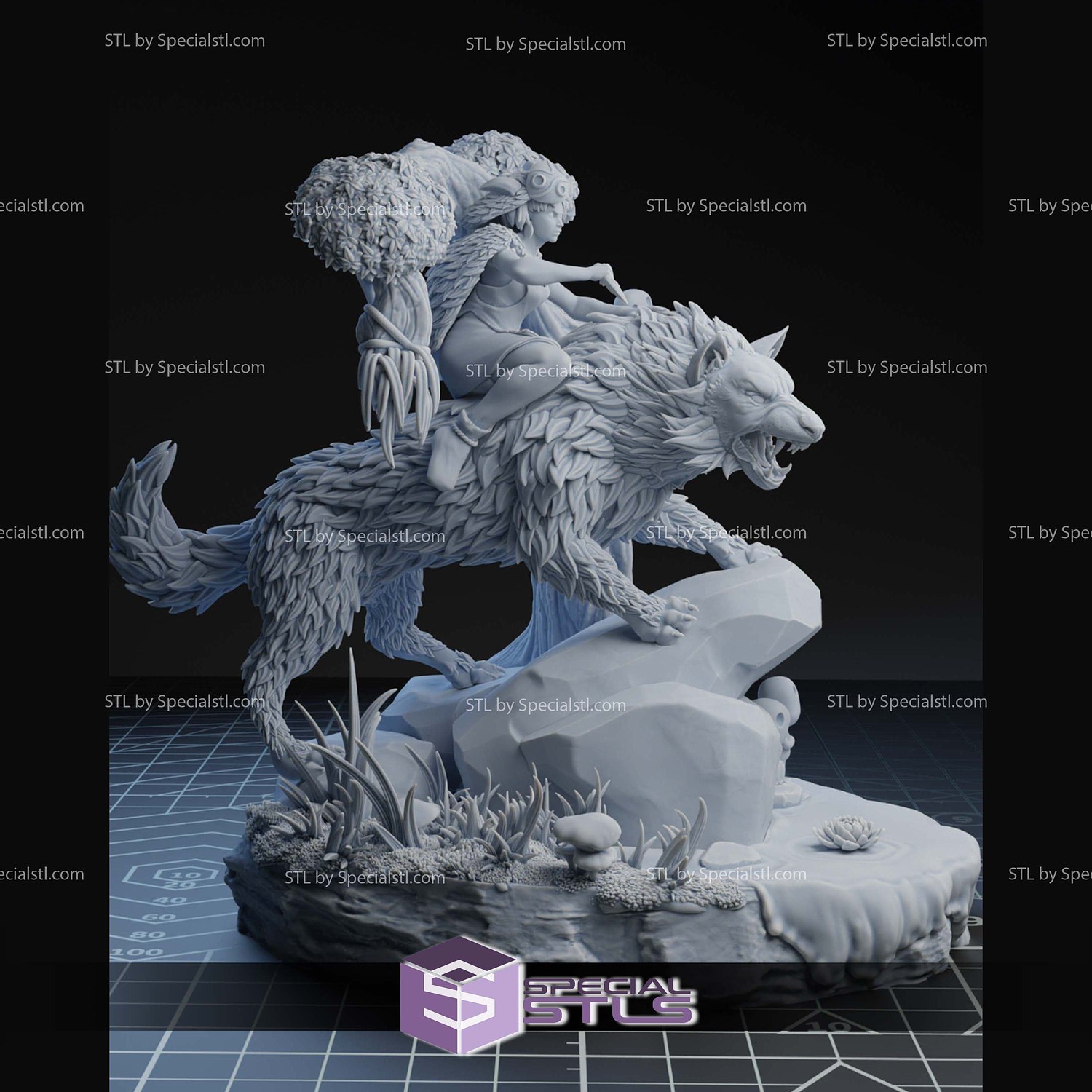 Princess Mononoke on Wolf Forest STL Files 3D Model — view 5