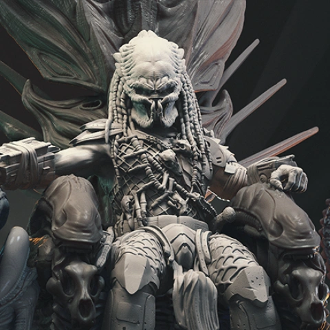 Predator on Throne in Diorama 3D Printer Files | Assembly STL Model