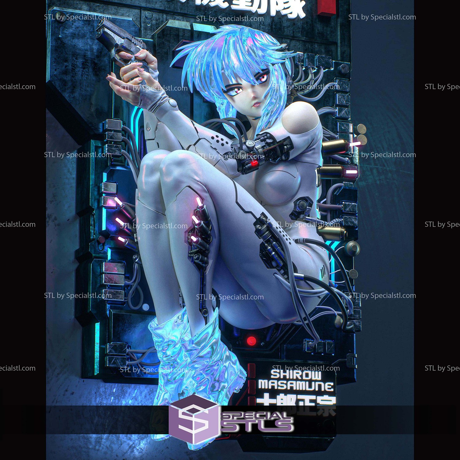 Motoko Ghost In The Shell 228mm STL Files 3D Model — view 3