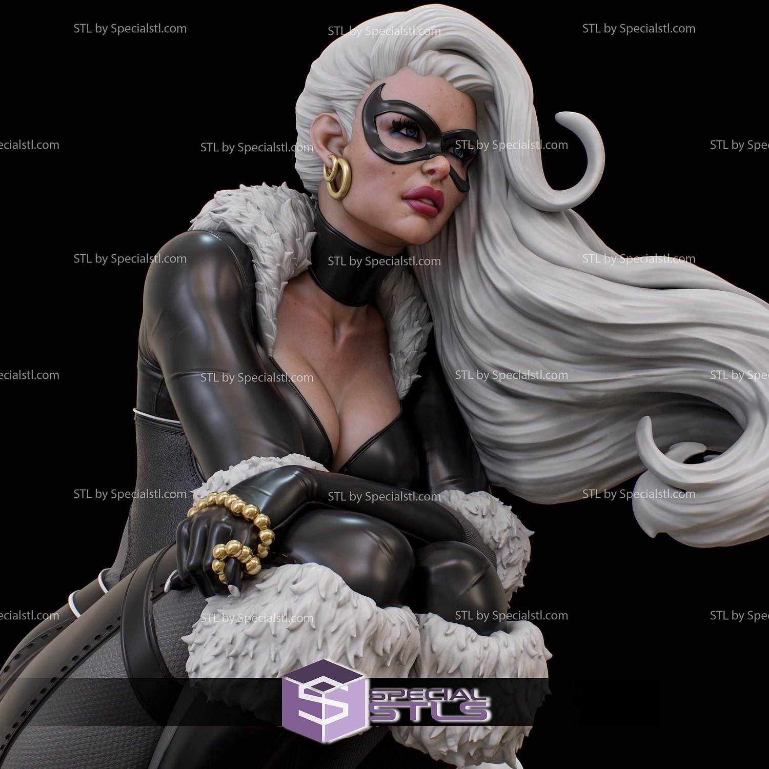 Black Cat Sitting Waiting STL Files 3D Model — view 2