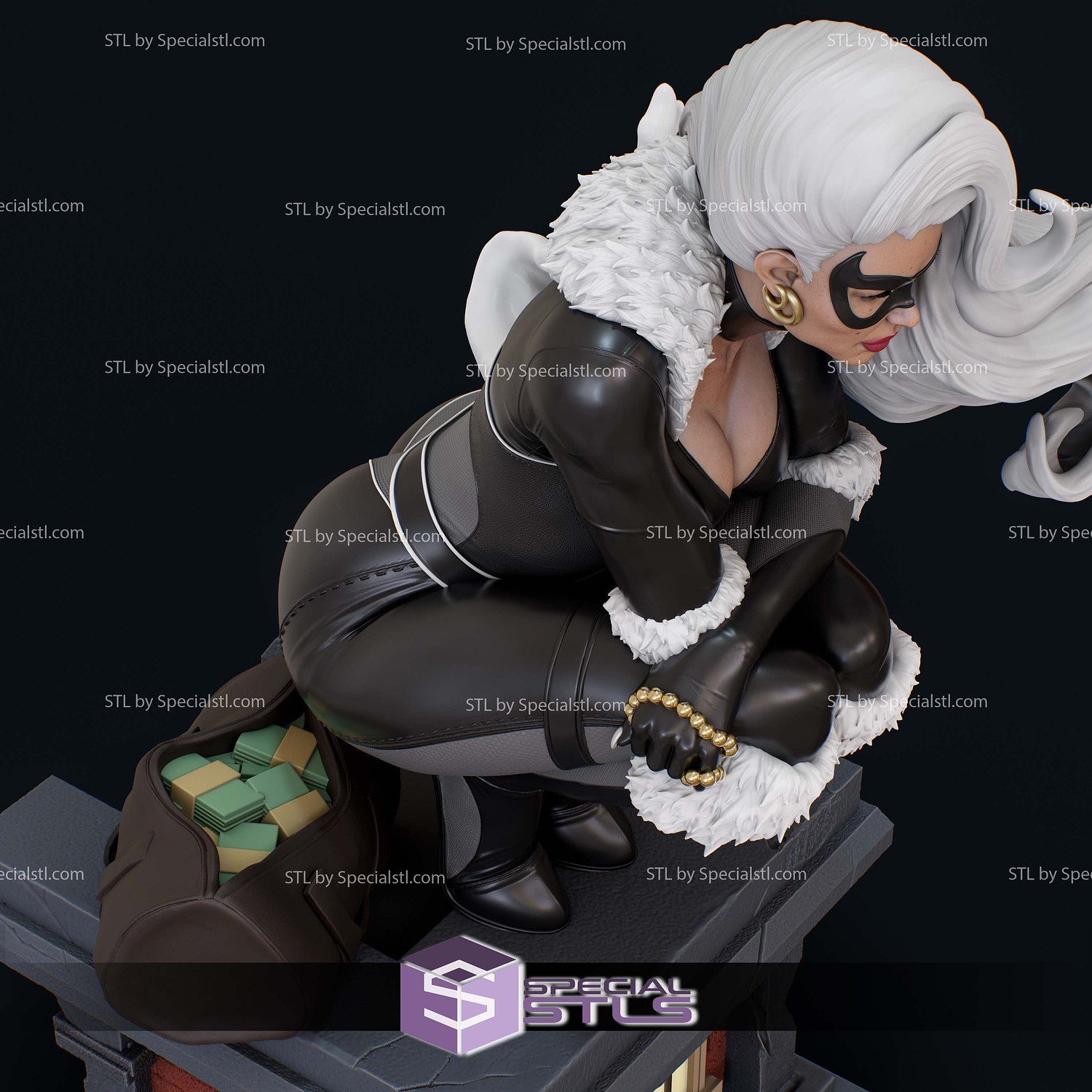 Black Cat Sitting Waiting STL Files 3D Model — view 3