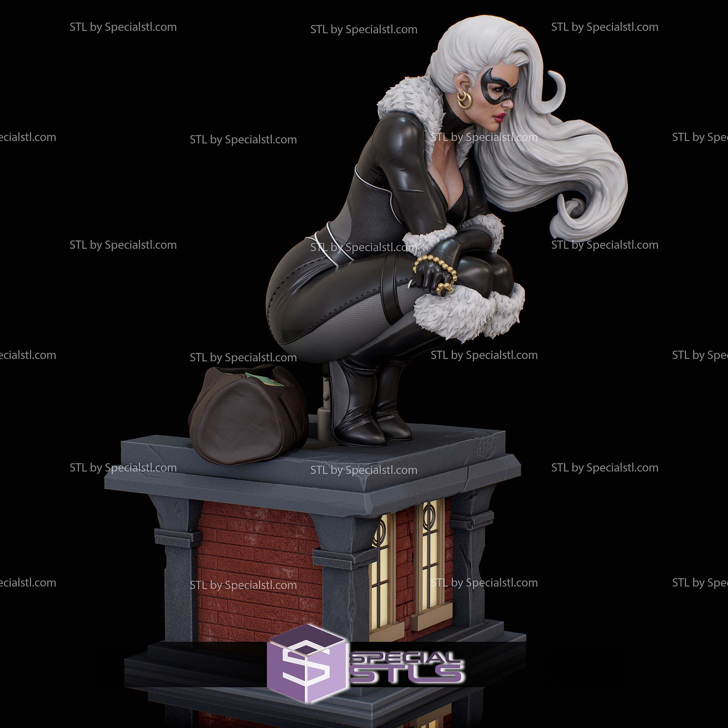 Black Cat Sitting Waiting STL Files 3D Model — view 7
