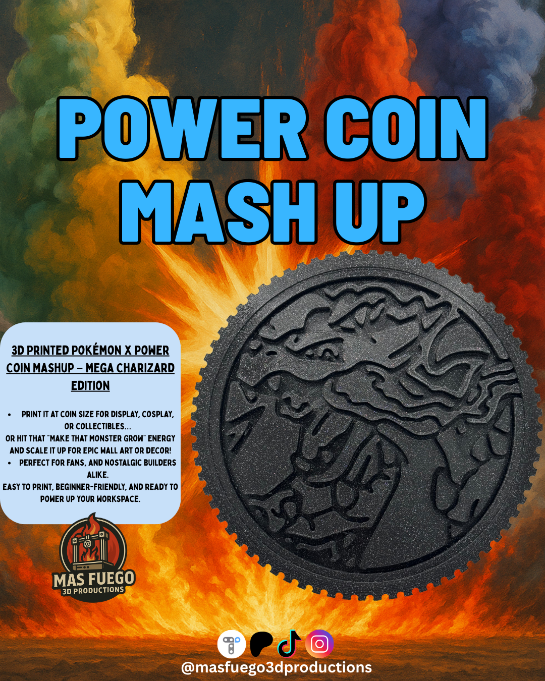 Mega Charizard - Power Coin - Mas Fuego 3D Productions STL Model