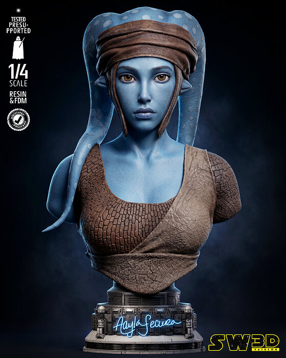 STAR WARS Aayla Secura Portrait Bust 3D PNG Model — view 3
