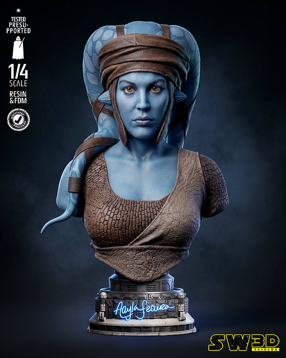STAR WARS Aayla Secura Portrait Bust 3D PNG Model — view 4