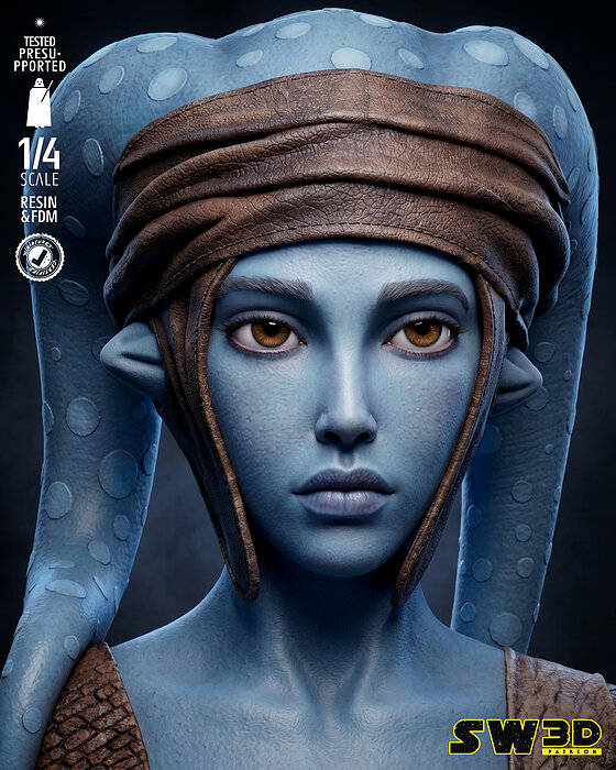 STAR WARS Aayla Secura Portrait Bust 3D PNG Model — view 5
