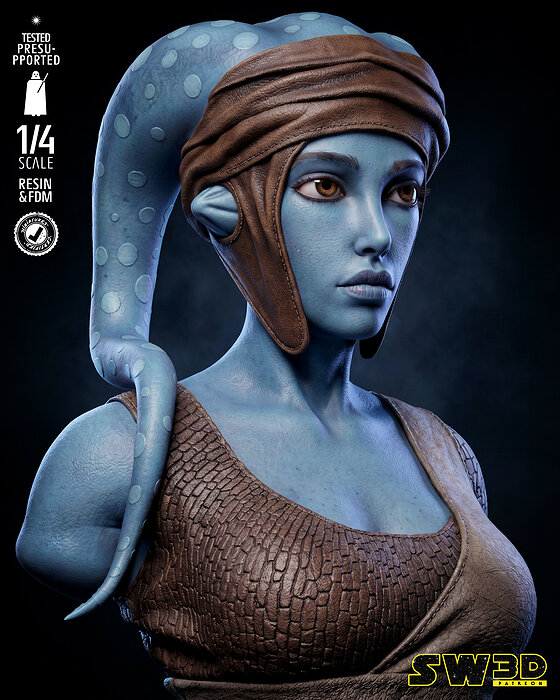 STAR WARS Aayla Secura Portrait Bust 3D PNG Model — view 7