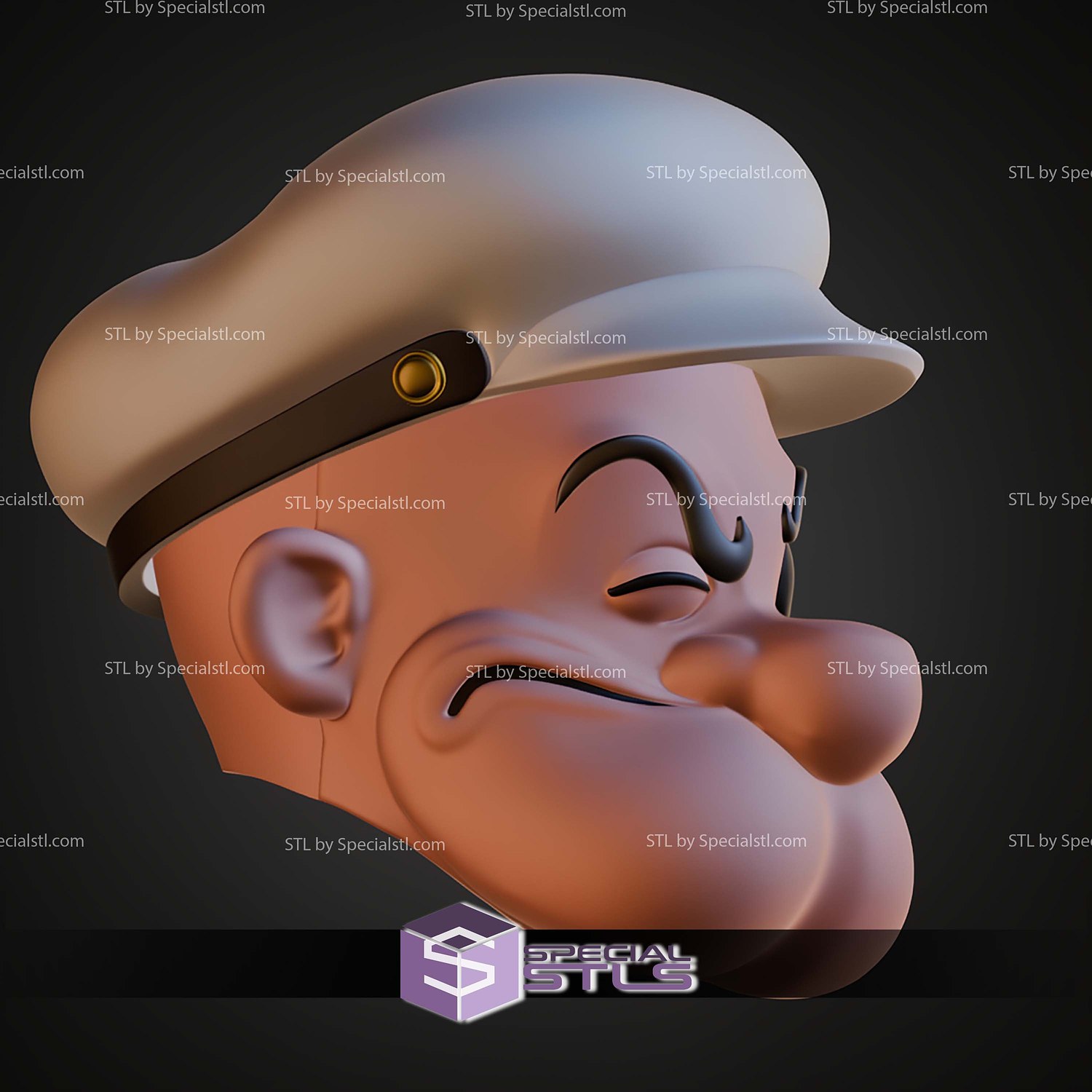 Cosplay STL Files Popeye Head 3D Model — view 3
