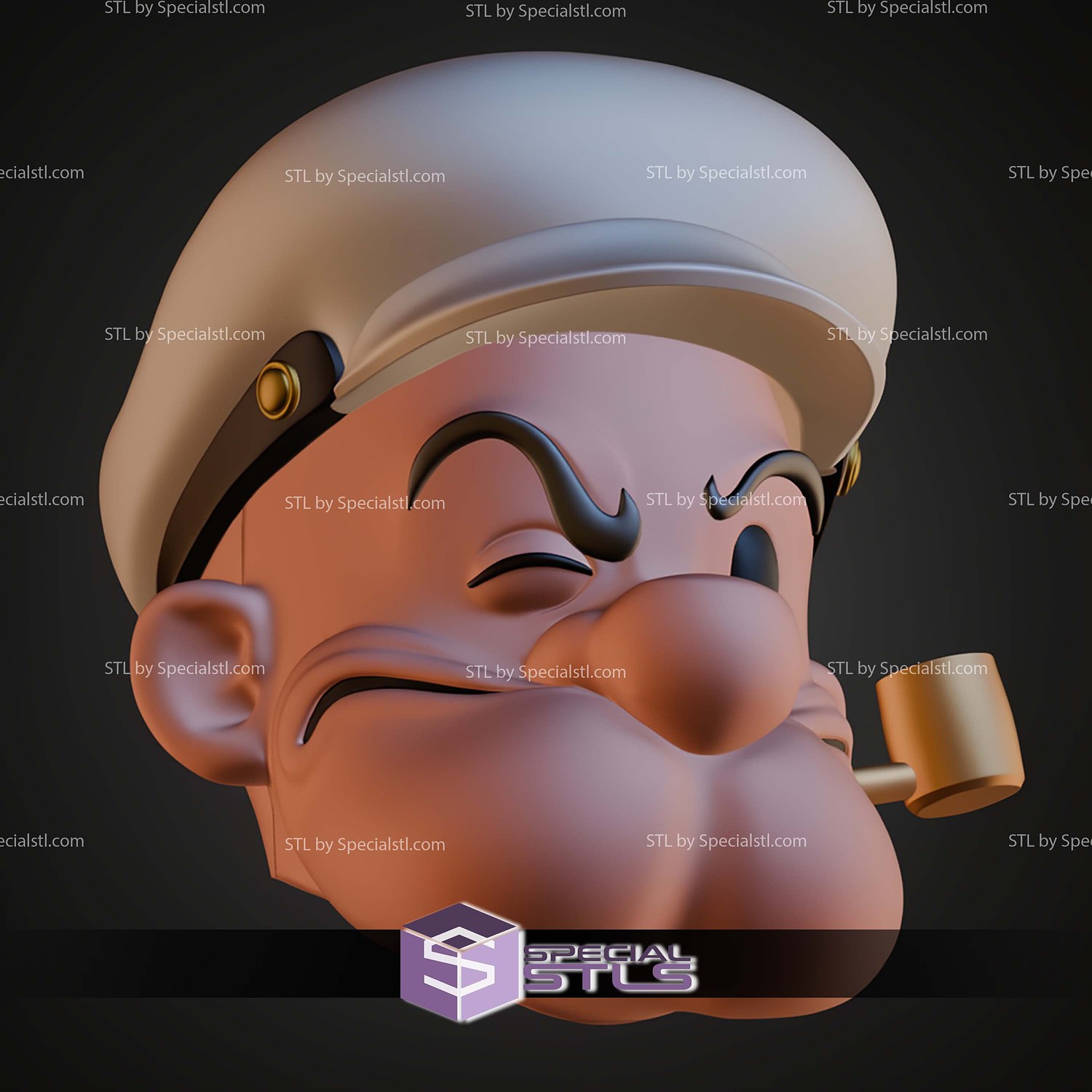 Cosplay STL Files Popeye Head 3D Model — view 4