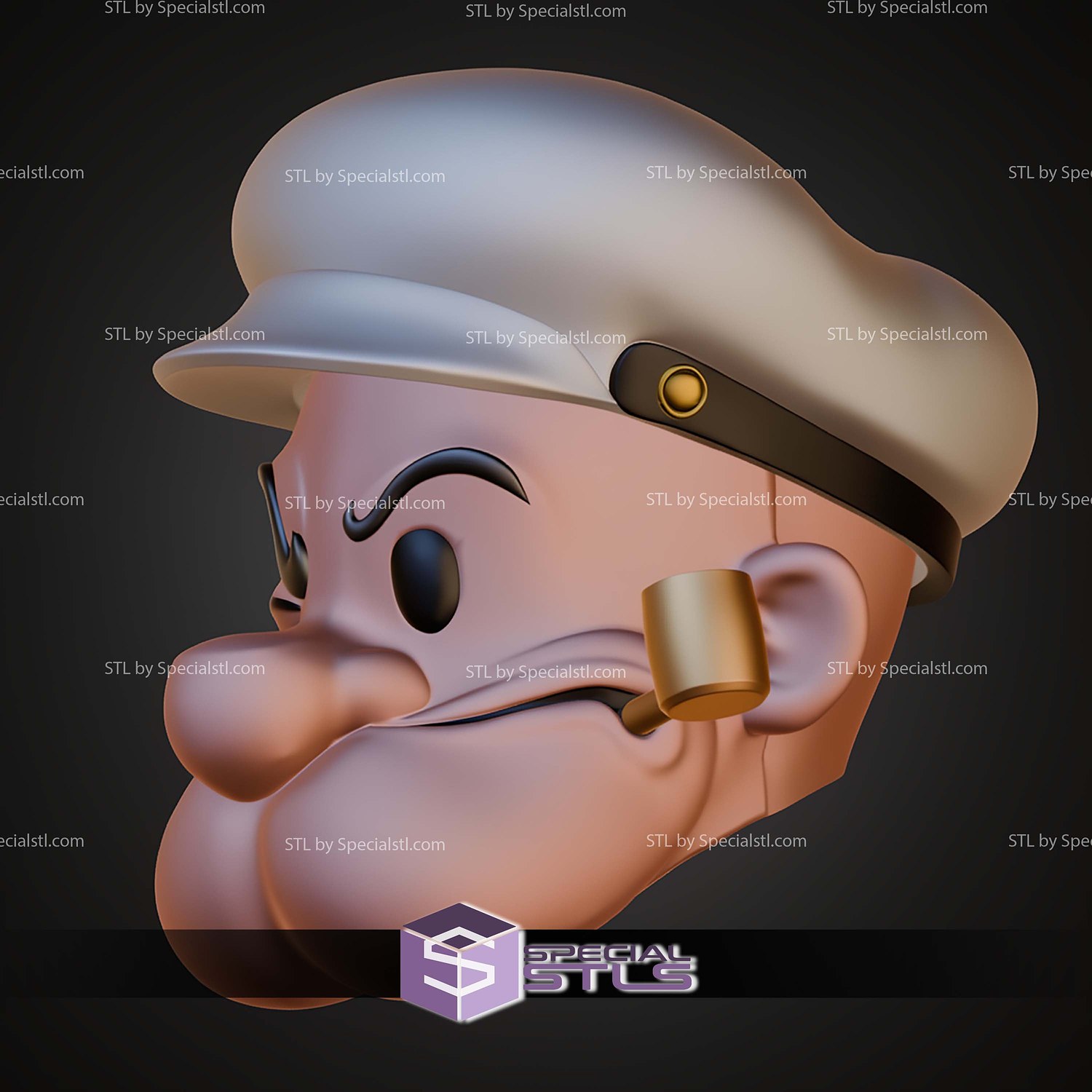Cosplay STL Files Popeye Head 3D Model — view 5