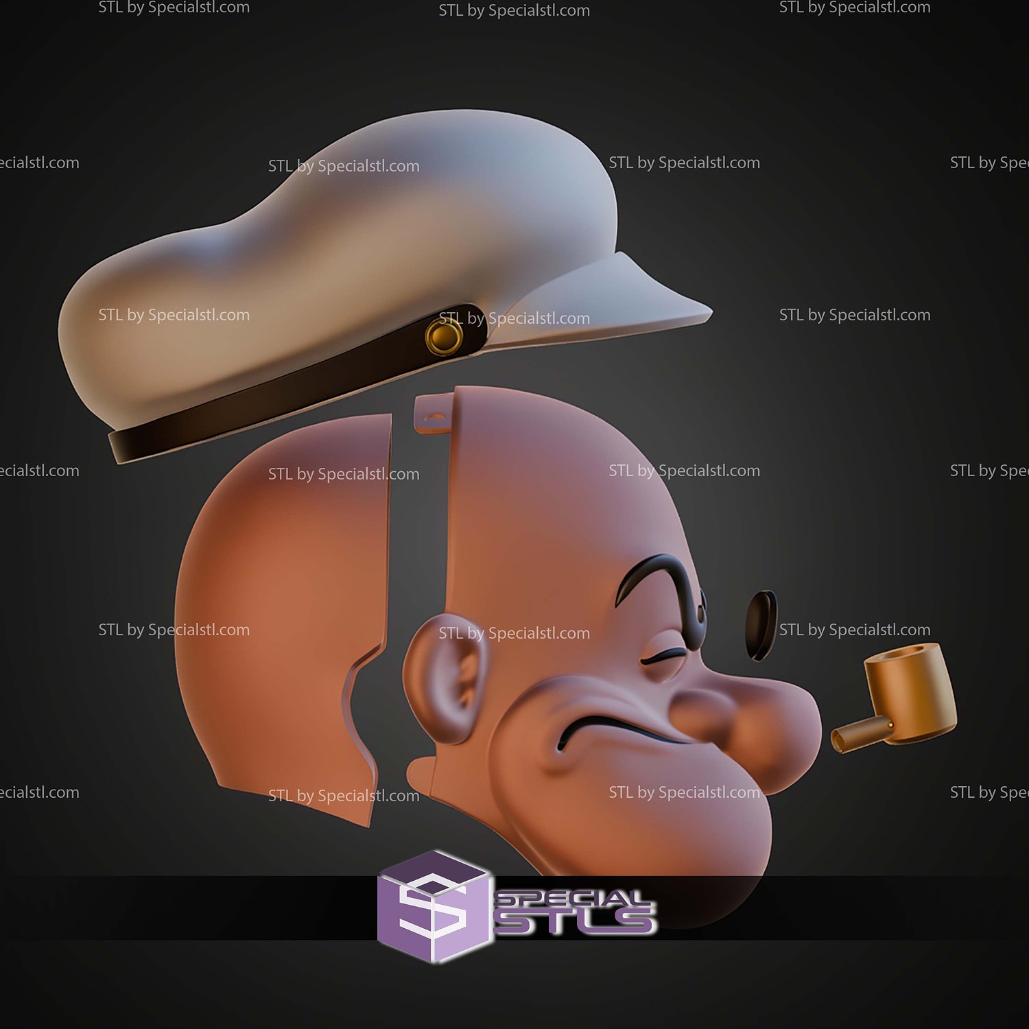 Cosplay STL Files Popeye Head 3D Model — view 6