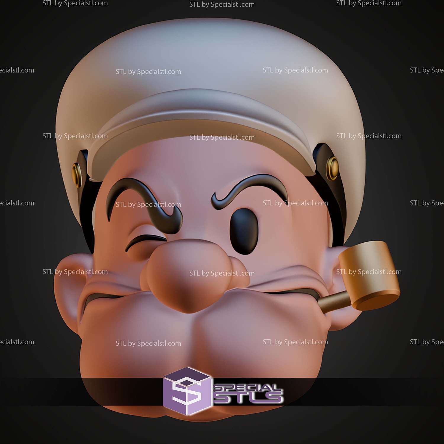 Cosplay STL Files Popeye Head 3D Model — view 7