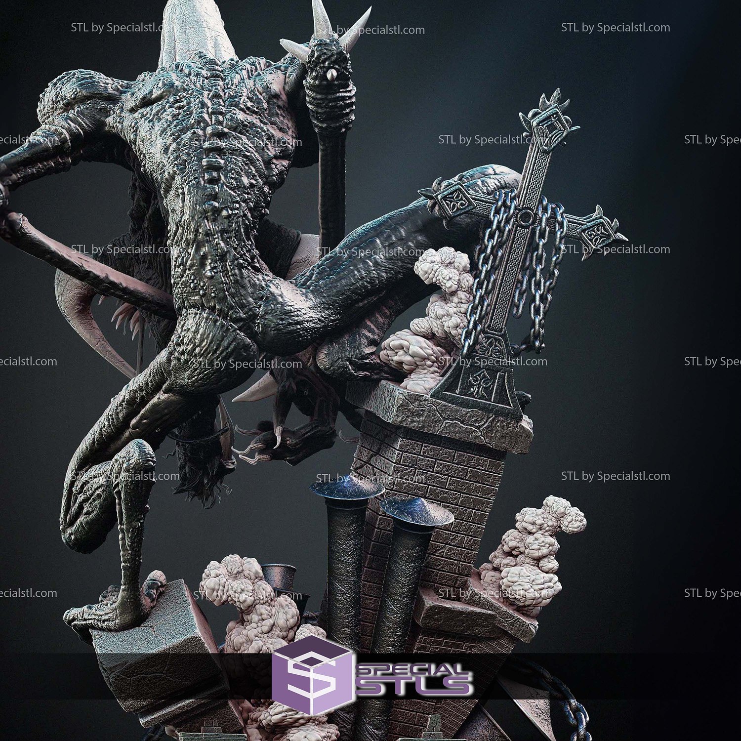 Violator Skull Diorama 3D Printer Files STL Model — view 3