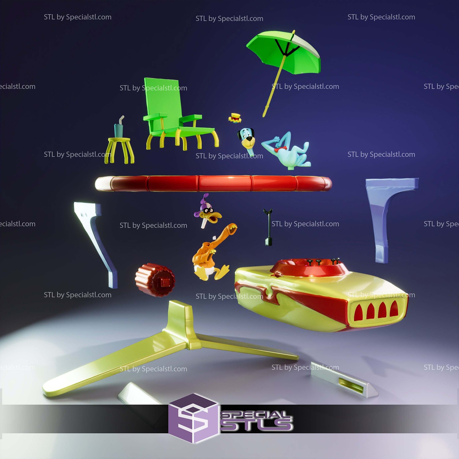Huckleberry and QuackUp Togi Space Race STL Files 3D Model — view 5
