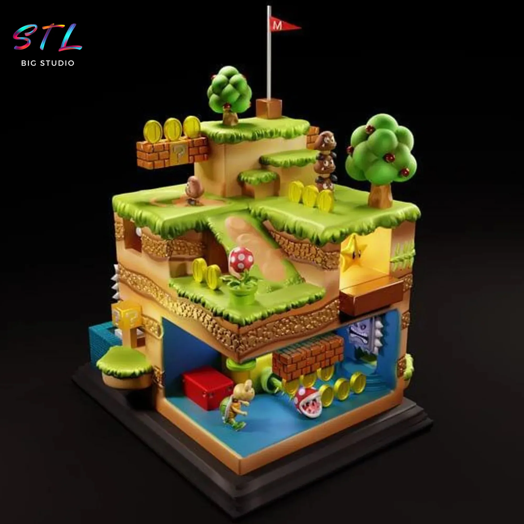 Pocket World Mario Bros Diorama STL | 3D Printable Scene Model