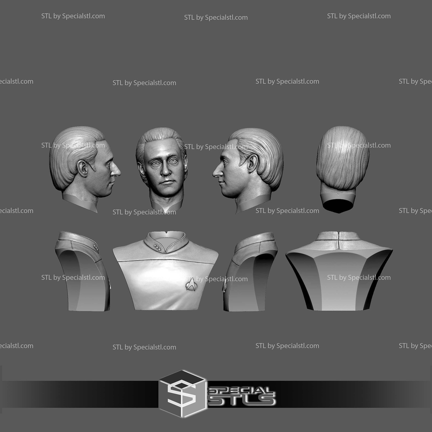Brent Spiner LT Commander Data Bust 3D Printing Models STL Model — view 2