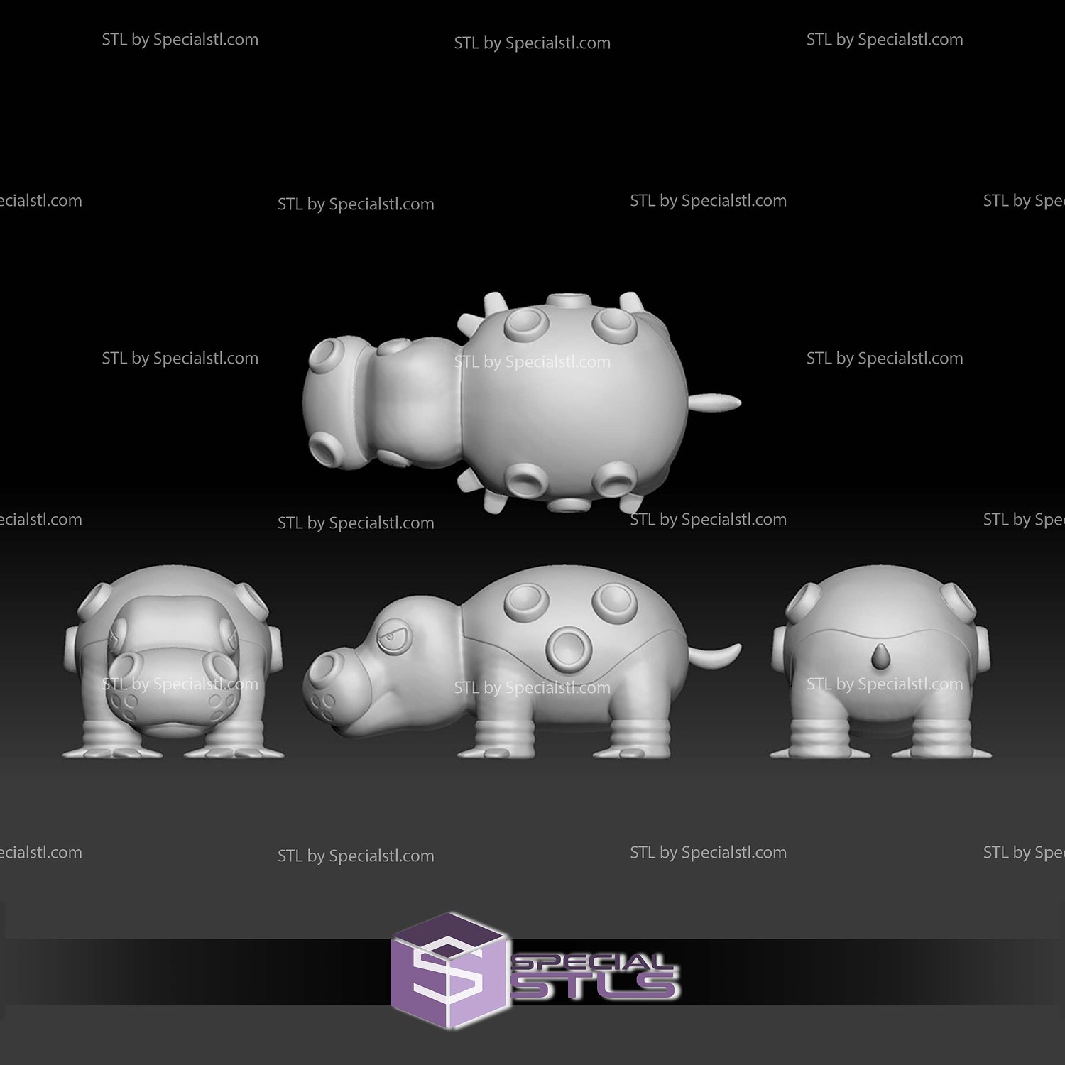 Pokemon STL Collection Hippopotas Hippowdon 3D Model — view 2