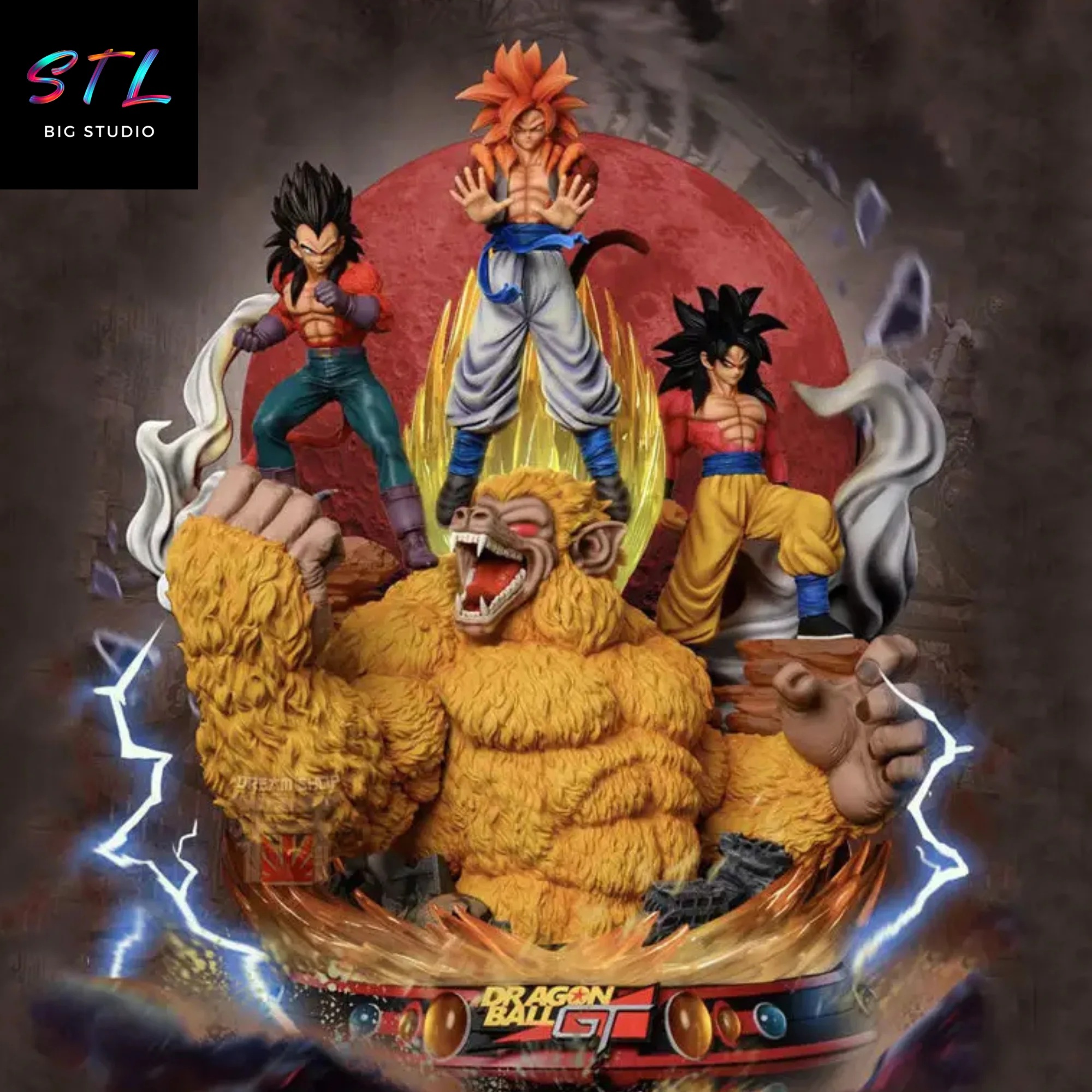 Dragon Ball GT Diorama STL | Vegeta, Goku, Gogeta & Golden Great Ape | 3D Print Model Model