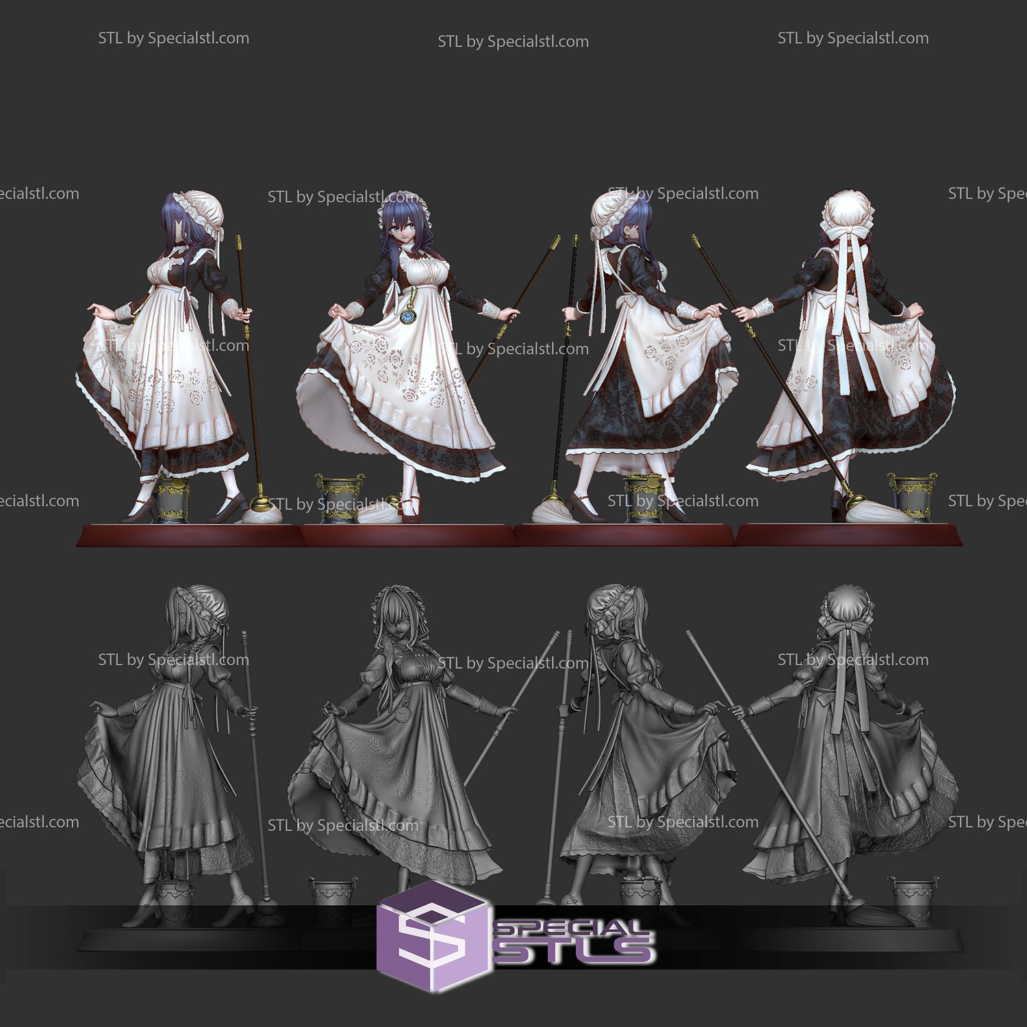 Maid Kronii Hololive STL Files 3D Model — view 6