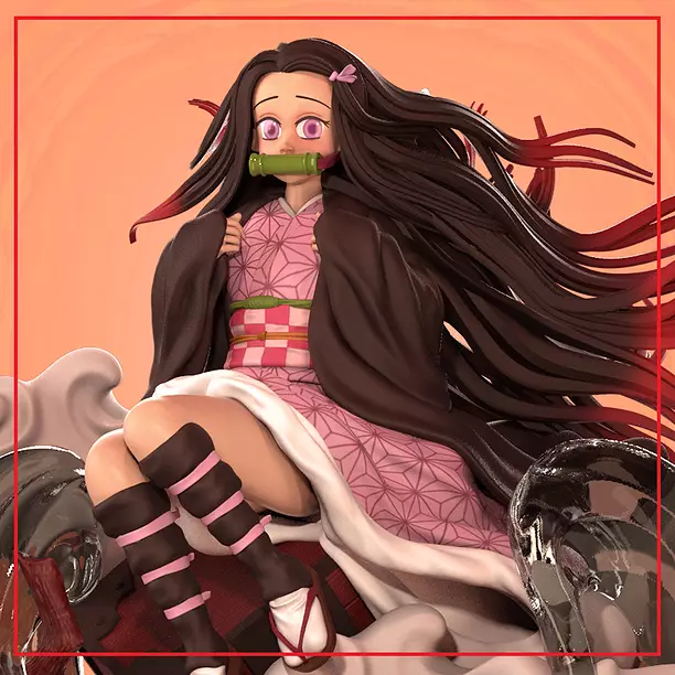 Nezuko statue of girl with long hair 3D STL Model