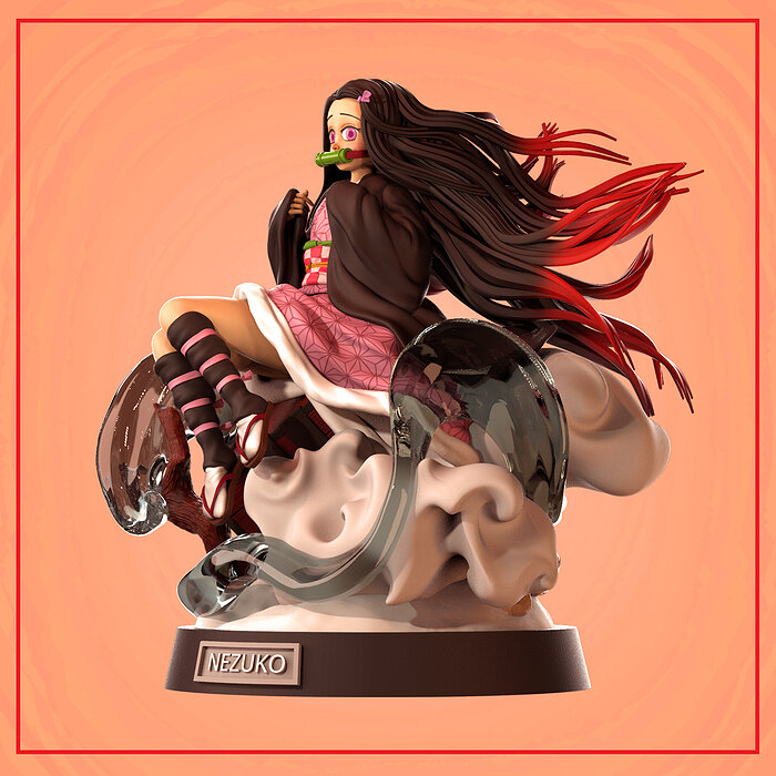 Nezuko statue of girl with long hair 3D STL Model — view 3