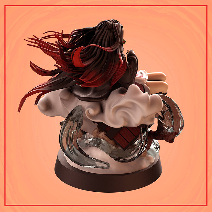 Nezuko statue of girl with long hair 3D STL Model — view 4