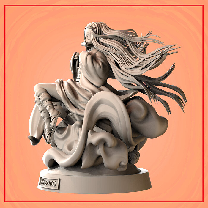 Nezuko statue of girl with long hair 3D STL Model — view 6