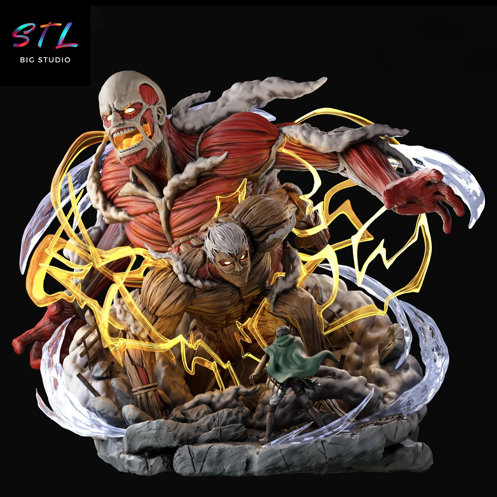 Colossal & Armored Titans STL Diorama | Attack on Titan | Epic 3D Printable Model Model