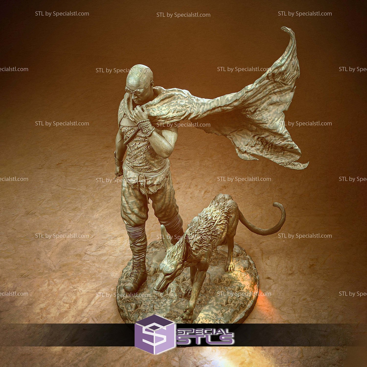 Riddick with Jackal Sculptures 3D Printing STL Model — view 2