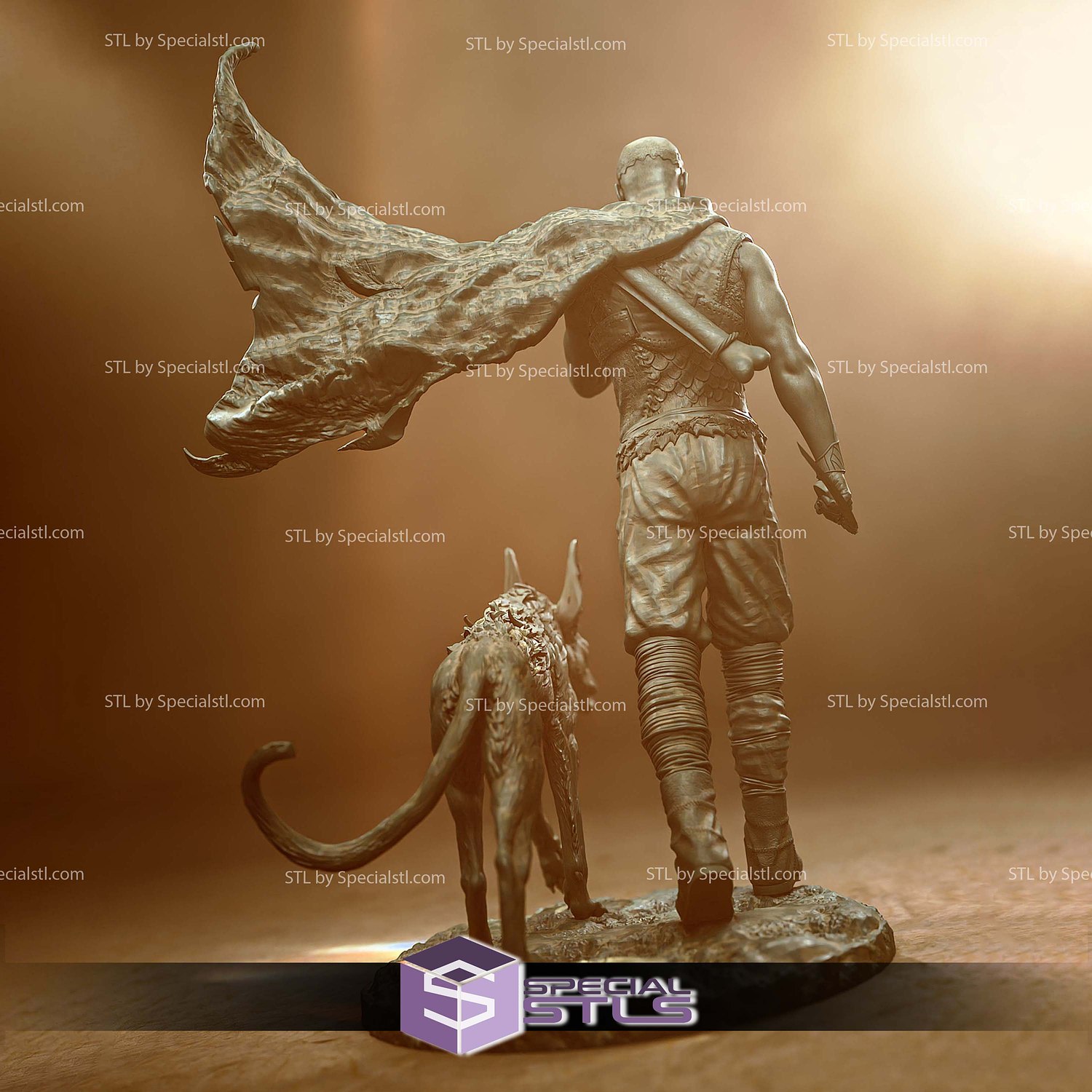 Riddick with Jackal Sculptures 3D Printing STL Model — view 4