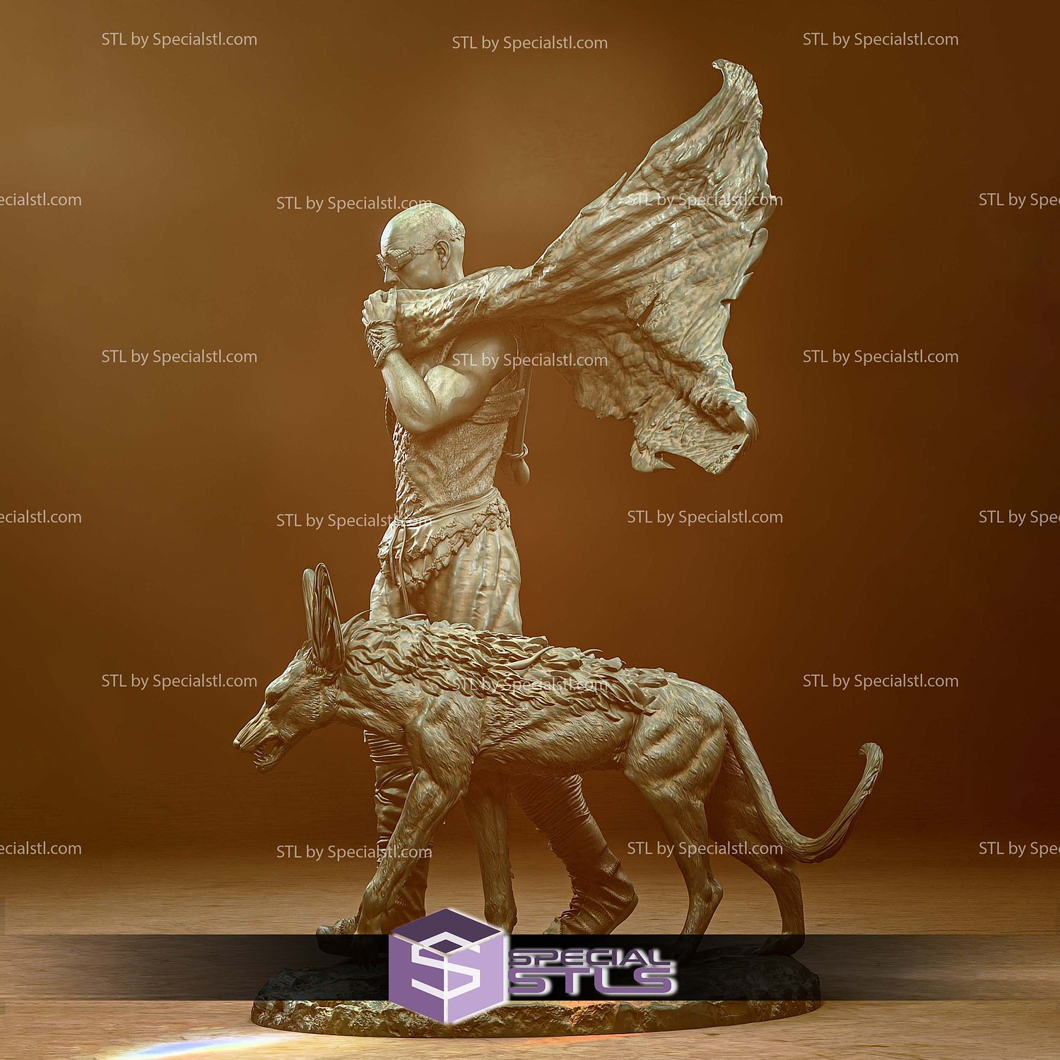 Riddick with Jackal Sculptures 3D Printing STL Model — view 5