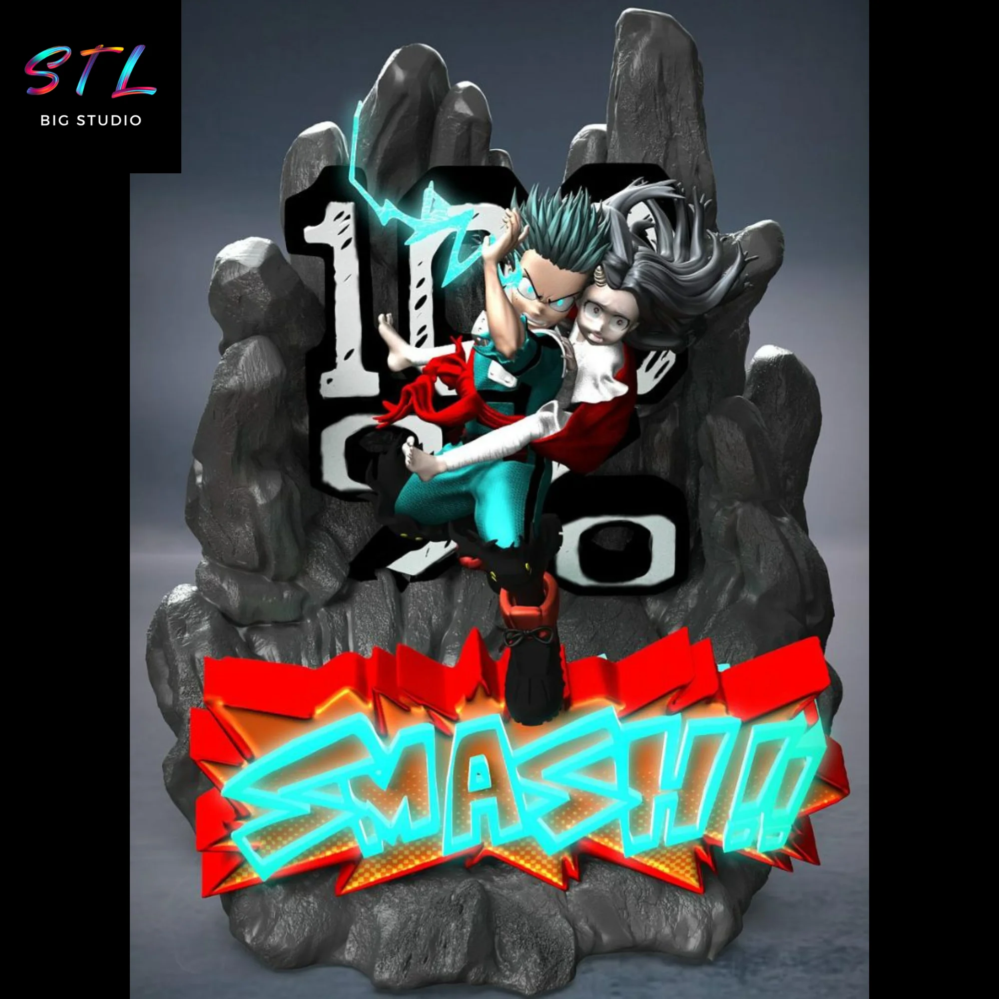Deku and Eri Diorama STL for 3D Printing | My Hero Academia | Epic Scene: “100% SMASH!!” Model