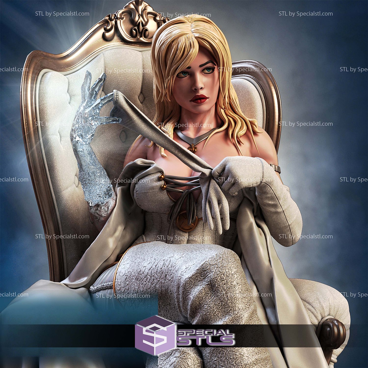 Emma Frost on Chair 3D Printer Files STL Model — view 2