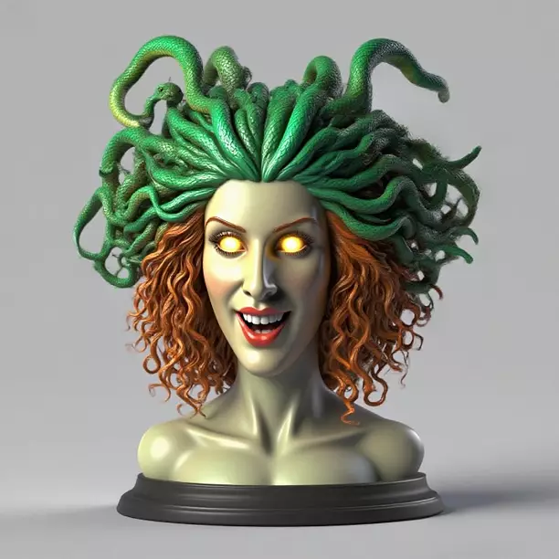4274 Color 3D Model of a Beautiful Gorgon with Snake Hair GLTF Model