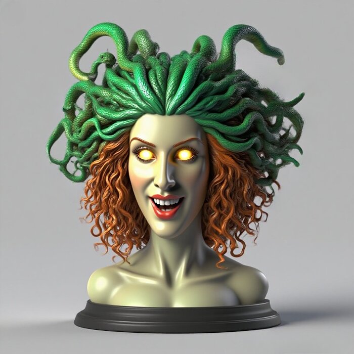 4274 Color 3D Model of a Beautiful Gorgon with Snake Hair GLTF Model — view 2