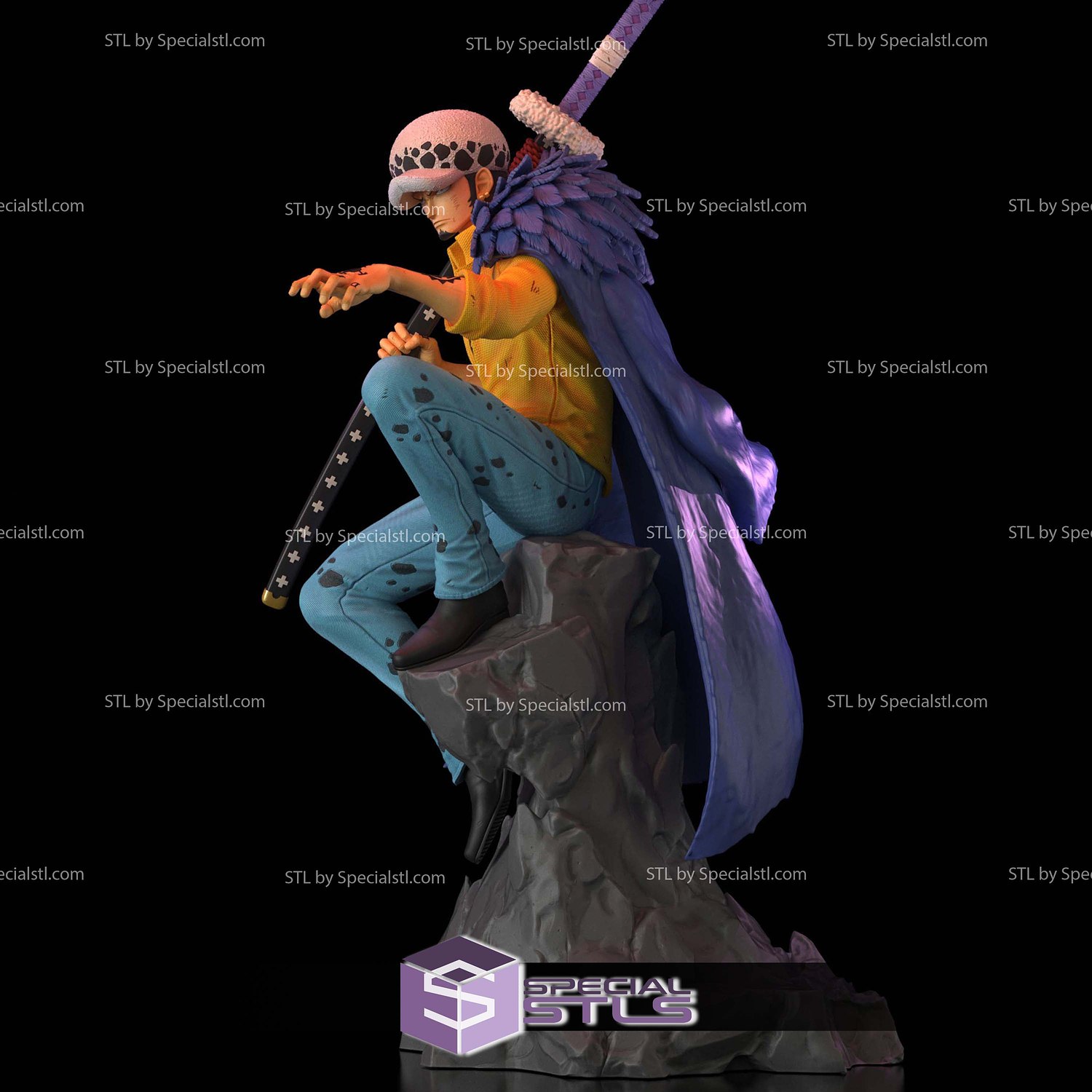 Trafalgar Law on Rock STL Printer Files 3D Model — view 2