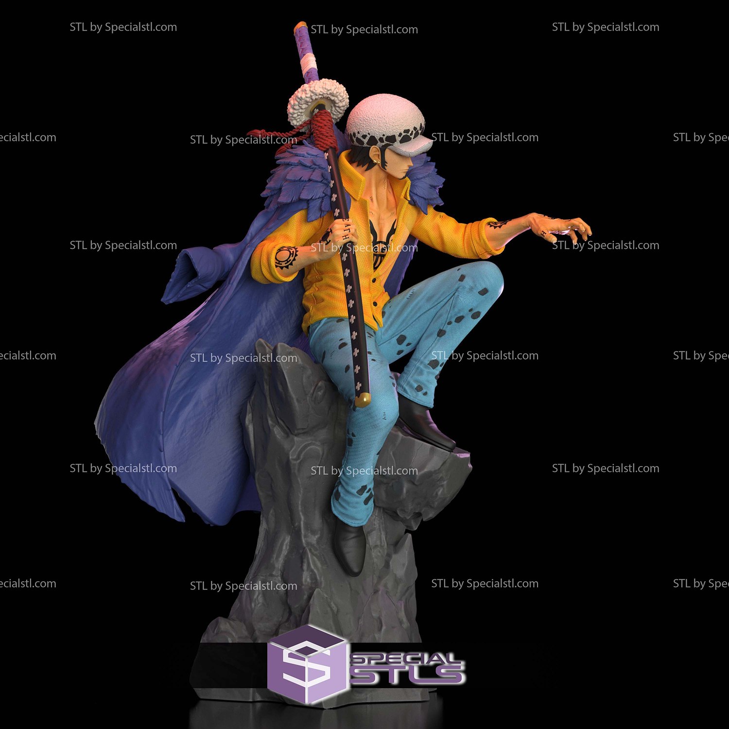 Trafalgar Law on Rock STL Printer Files 3D Model — view 4