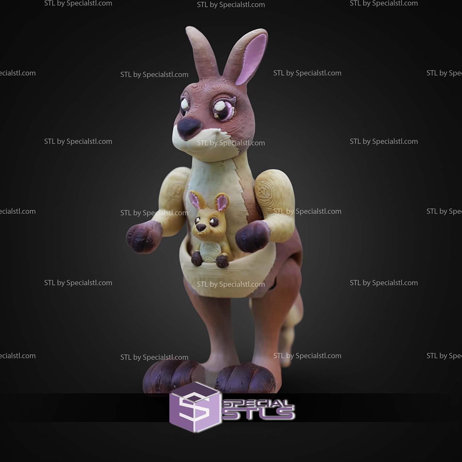 Super Basic STL Flexi Cute Kangaroo 3D Model — view 5