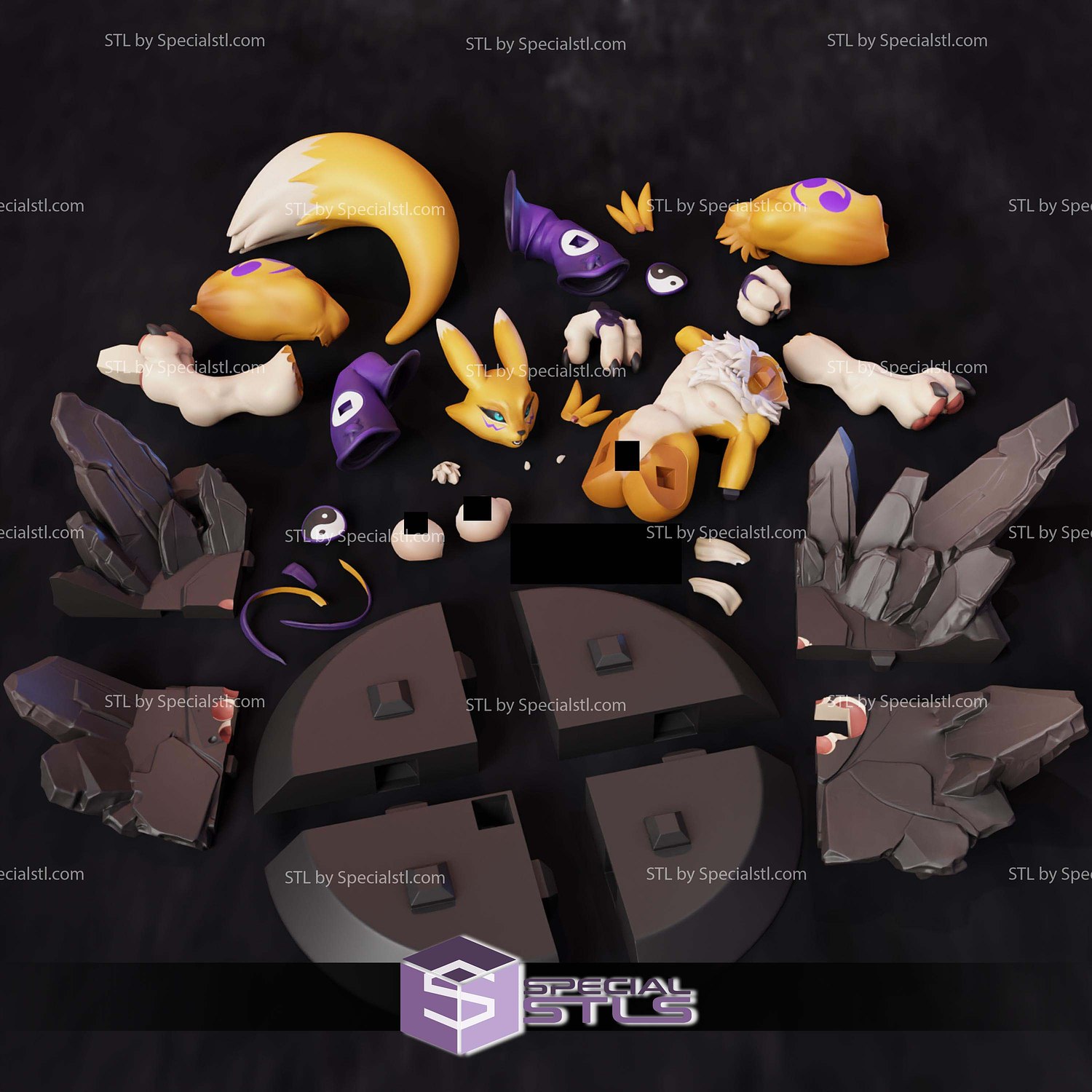 Renamon Fighting 330mm STL Files 3D Model — view 3