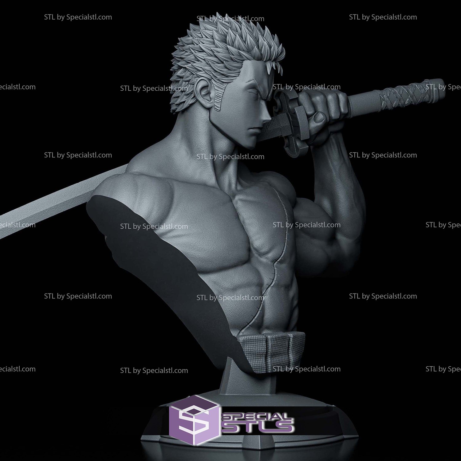 Zoro Purple Flame Bust 125mm 3D Printer Files STL Model — view 2