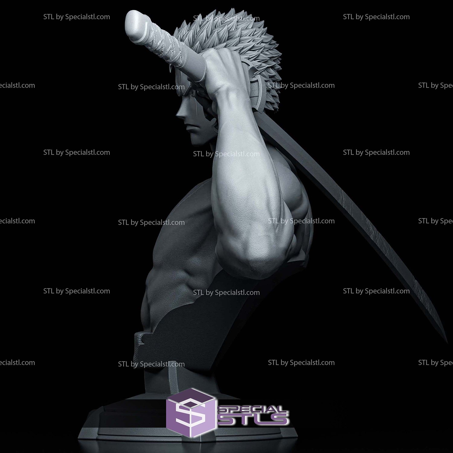 Zoro Purple Flame Bust 125mm 3D Printer Files STL Model — view 4