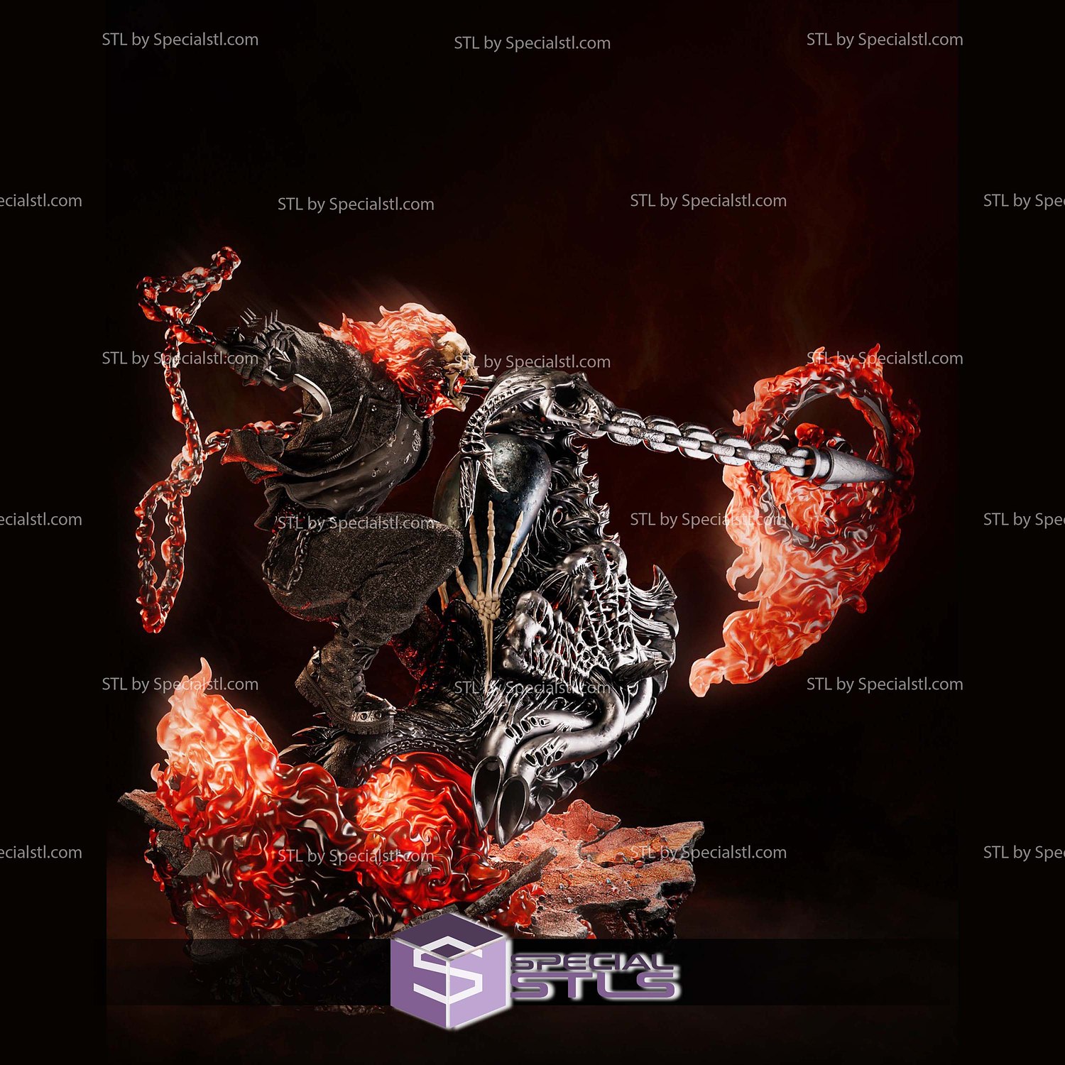 Ghost Rider in Flames 3D Printer Files STL Model — view 2