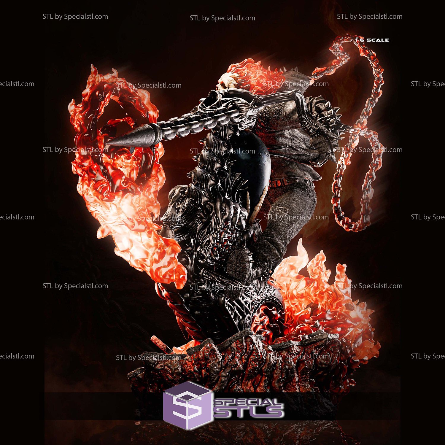 Ghost Rider in Flames 3D Printer Files STL Model — view 3