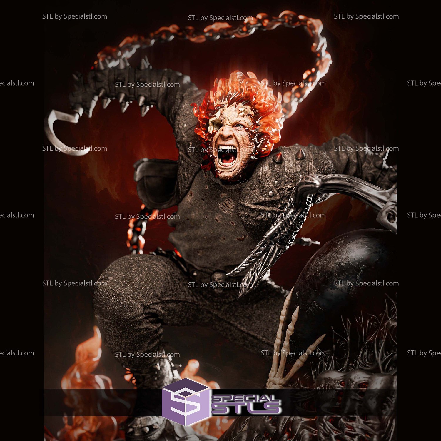 Ghost Rider in Flames 3D Printer Files STL Model — view 4